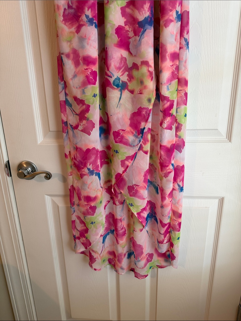 Lush Pink Floral Watercolor V-Neck High Low Maxi Dress - Picture 4 of 5